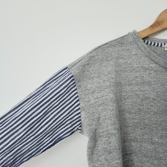 Mixed Media Bell Sleeve Sweatshirt Gray Blue Stripe Gray Sweater Medium - Picture 4 of 12